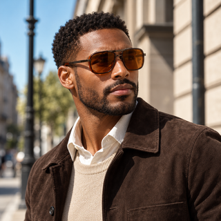 Men’s Premium Polarized Square Sunglasses – Amber Lens Aviator Style