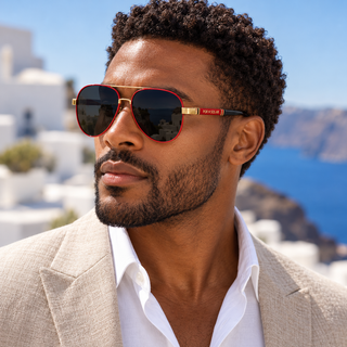Men’s Premium Aviator Sunglasses – Black & Red Frame Collection