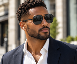 Men's Polarized Geometric Aviator Sunglasses – Black Metal Frame