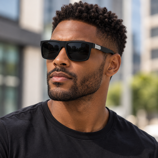 Men’s Premium Polarized Sports Sunglasses – Matte Black Rectangular Frame