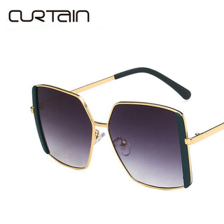 Lunettes de soleil oversize carrées en métal – Vert et or