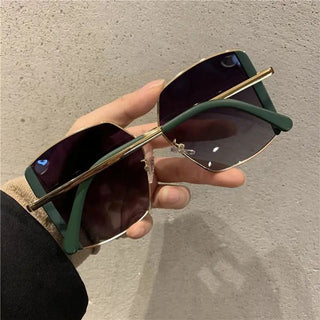 Lunettes de soleil oversize carrées en métal – Vert et or