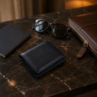 Men's Genuine Leather Black Bifold Wallet – Classic & Functional