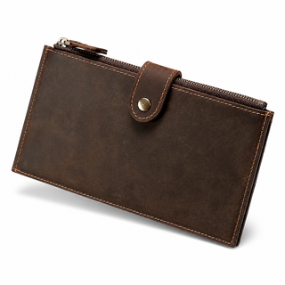 Men's Vintage Crazy Horse Genuine Leather Clutch Wallet – Dark Brown