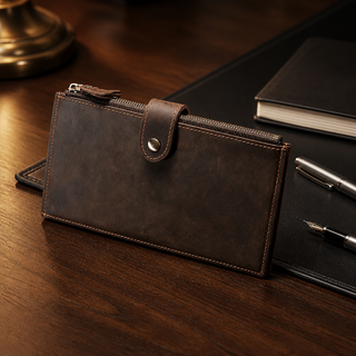Men's Vintage Crazy Horse Genuine Leather Clutch Wallet – Dark Brown