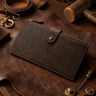 Men's Vintage Crazy Horse Genuine Leather Clutch Wallet – Dark Brown