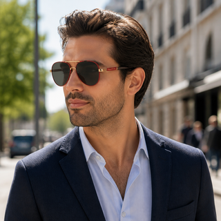 Men’s Premium Aviator Sunglasses – Black & Red Frame Collection