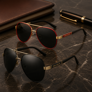 Men’s Premium Aviator Sunglasses – Black & Red Frame Collection