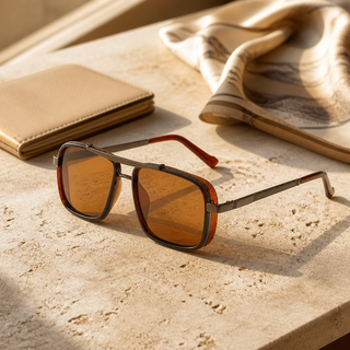 Men’s Premium Polarized Square Sunglasses – Amber Lens Aviator Style