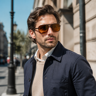 Men’s Premium Polarized Square Sunglasses – Amber Lens Aviator Style