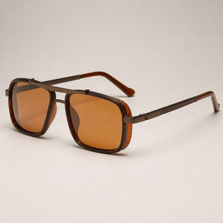 Men’s Premium Polarized Square Sunglasses – Amber Lens Aviator Style