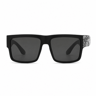 Men's Polarized Square Sunglasses – Black Frame with Paisley Temple Design