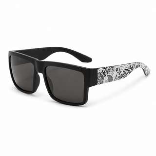Men's Polarized Square Sunglasses – Black Frame with Paisley Temple Design