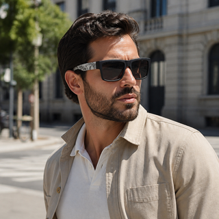 Men's Polarized Square Sunglasses – Black Frame with Paisley Temple Design
