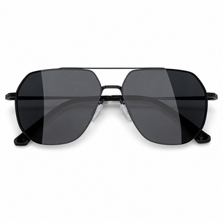Men's Polarized Geometric Aviator Sunglasses – Black Metal Frame