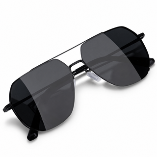 Men's Polarized Geometric Aviator Sunglasses – Black Metal Frame