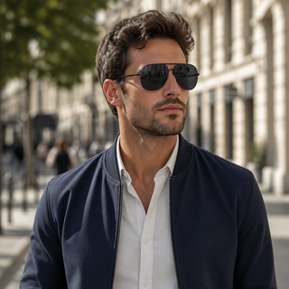 Men's Polarized Geometric Aviator Sunglasses – Black Metal Frame