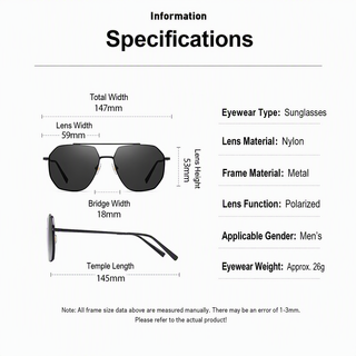 Men's Polarized Geometric Aviator Sunglasses – Black Metal Frame