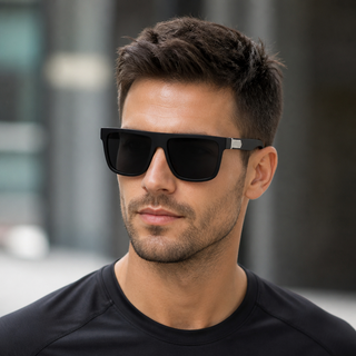 Men’s Premium Polarized Sports Sunglasses – Matte Black Rectangular Frame