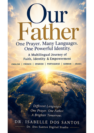 Our Father eBook cover by Dr. Isabelle Dos Santos — multilingual prayer book in English, French, Spanish, Portuguese, German, and Arabic